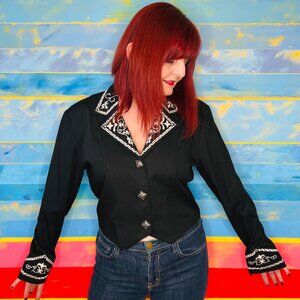 Vintage 90s Western Cropped Embroidered Blazer